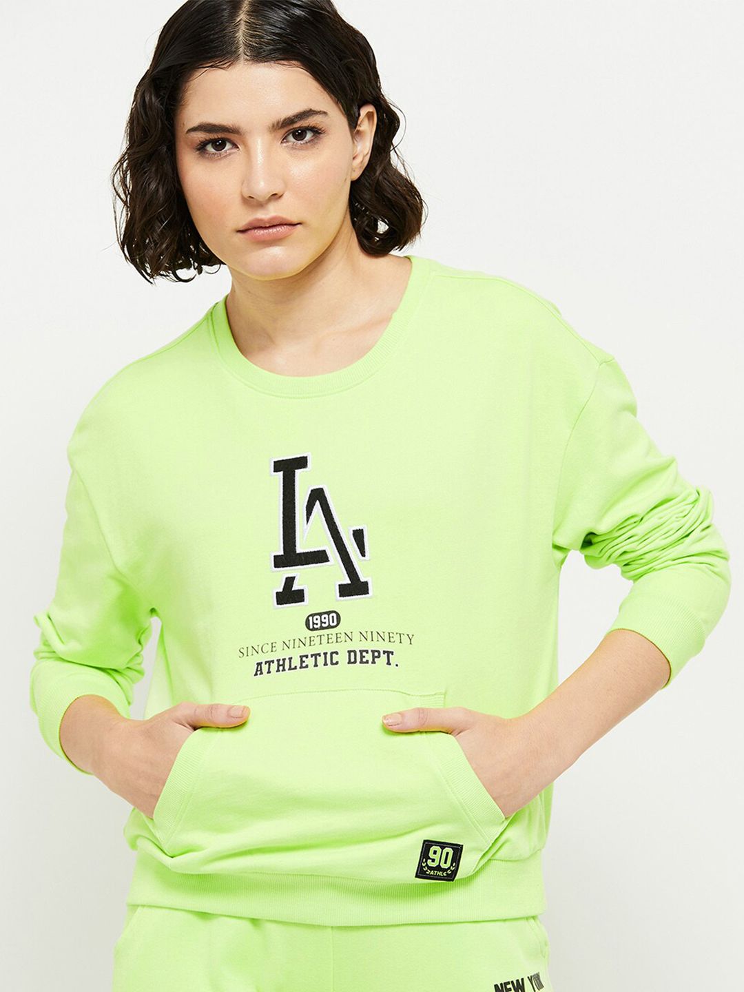 max Women Lime Green Printed Sweatshirt Price in India