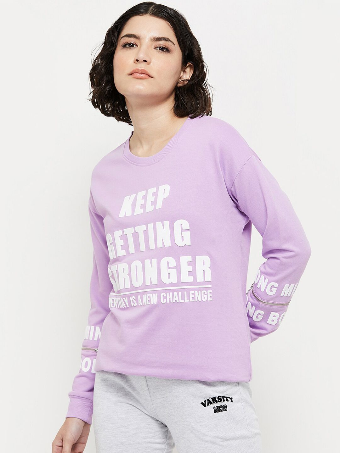 max Women Purple Printed Sweatshirt Price in India