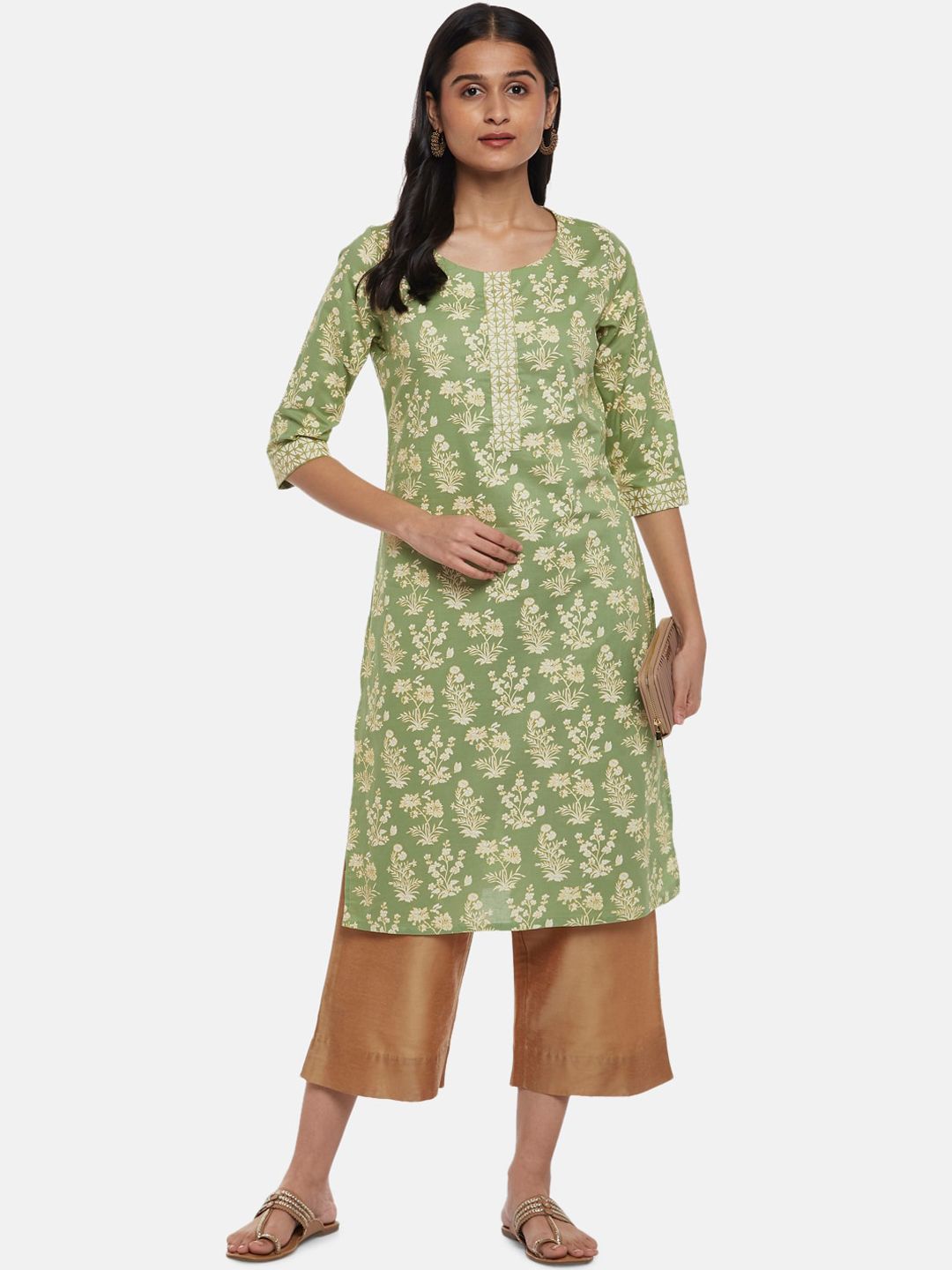 RANGMANCH BY PANTALOONS Women Green Paisley Printed Thread Work Kurta Price in India