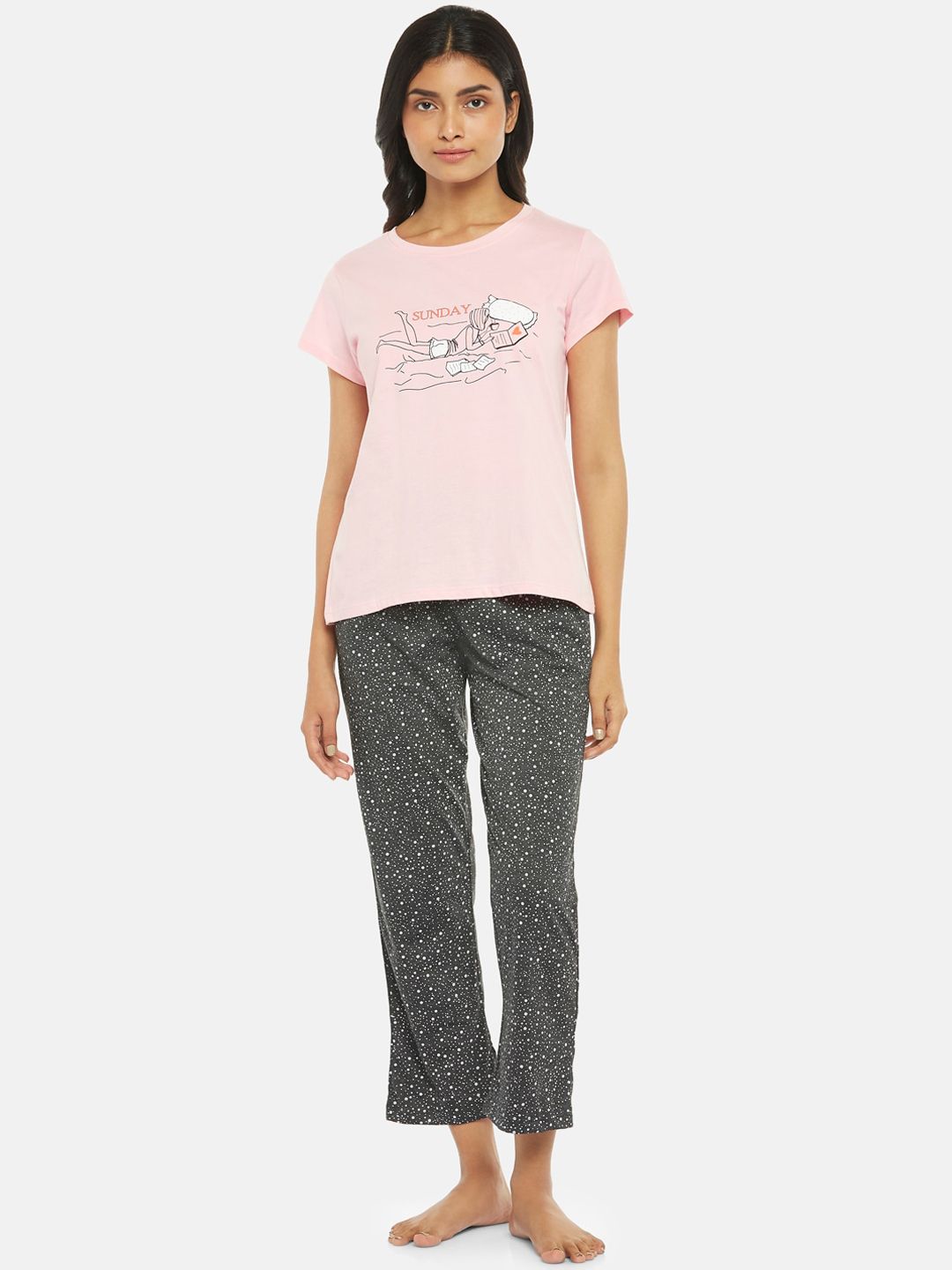 Dreamz by Pantaloons Women Pink & Black Printed Night suit Price in India