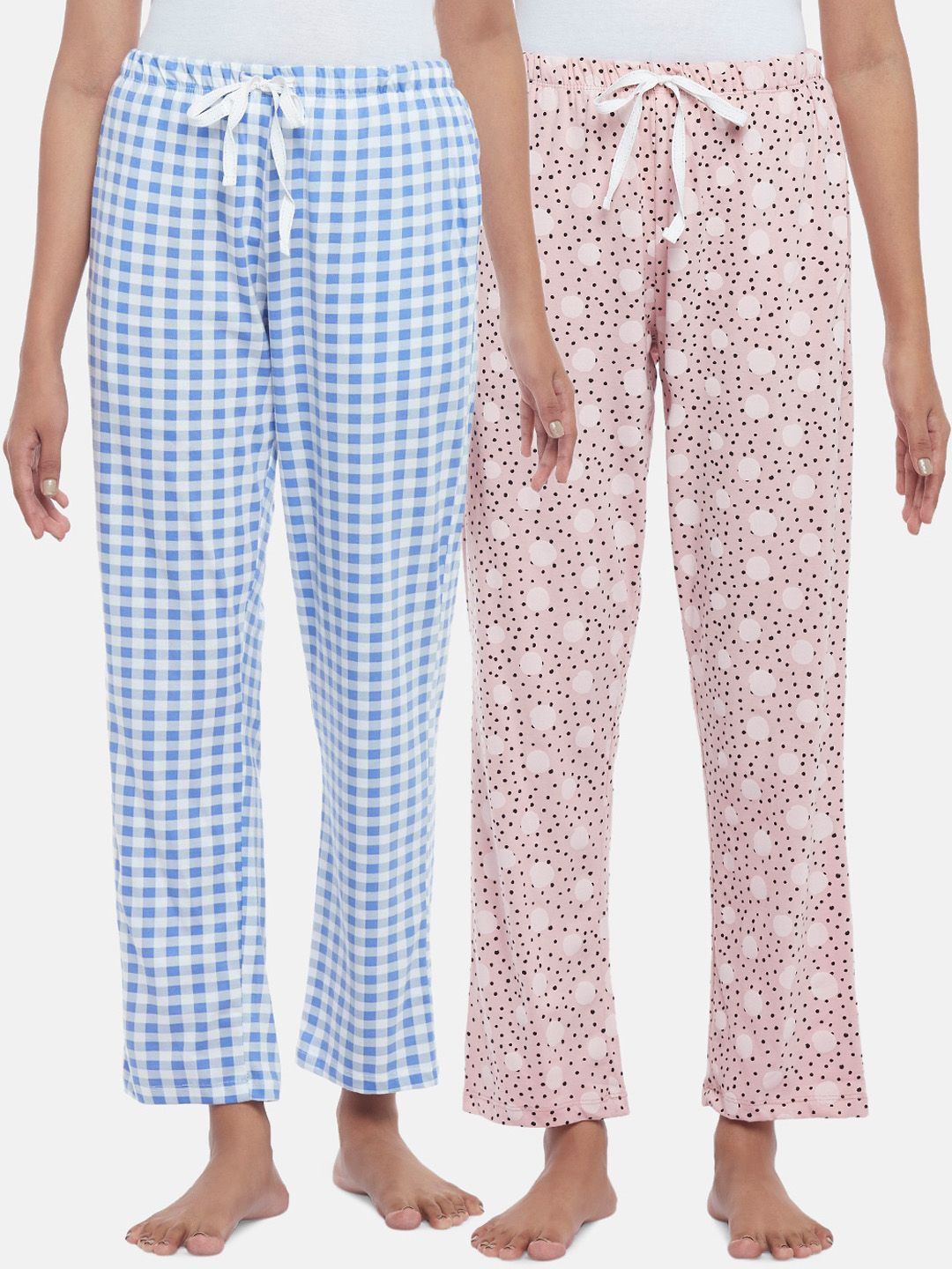 Dreamz by Pantaloons Pack of 2 Blue & Pink Printed Lounge Pants Price in India