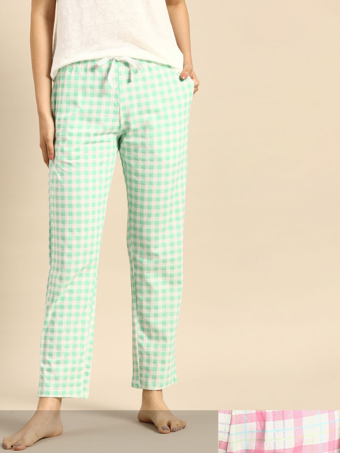 Dreamz by Pantaloons Women Pack of 2 Checked Pure Cotton Lounge Pants Price in India
