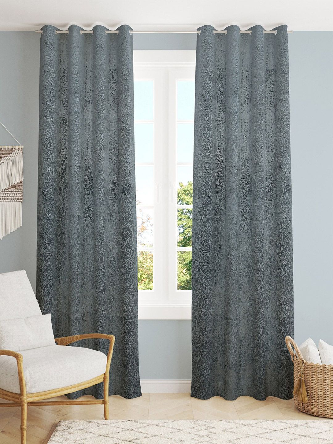 Homefab India Grey Set of 2 Room Darkening Long Door Curtain Price in India