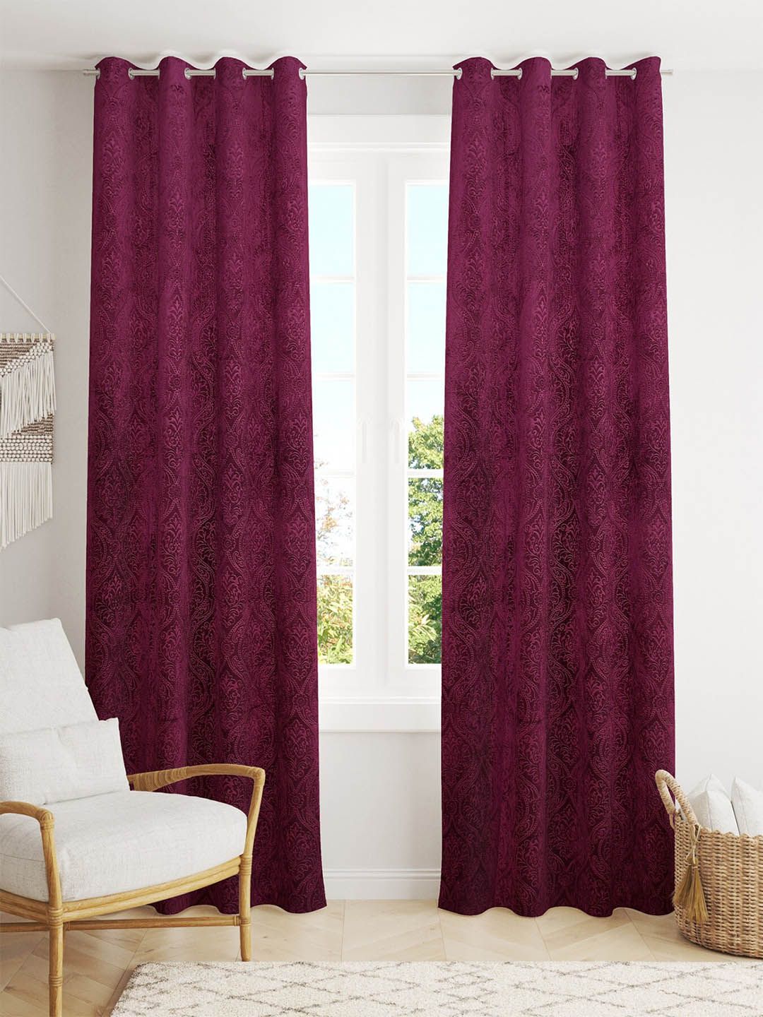 Homefab India Burgundy Set of 2 Room Darkening Window Curtain Price in India