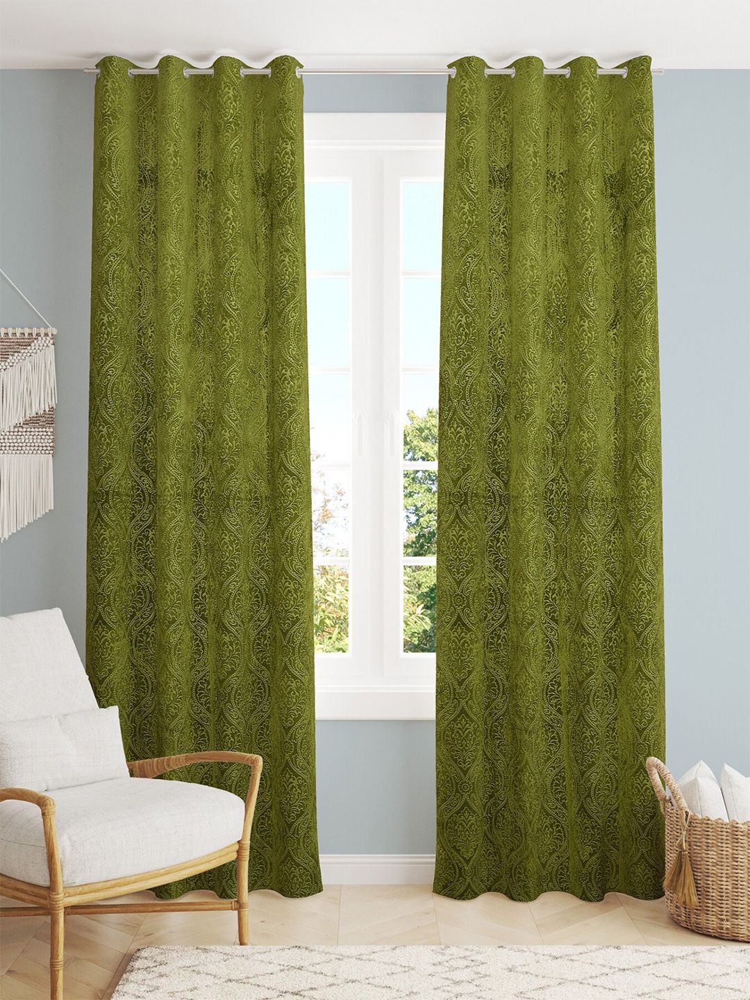 Homefab India Green Set of 2 Room Darkening Long Door Curtain Price in India