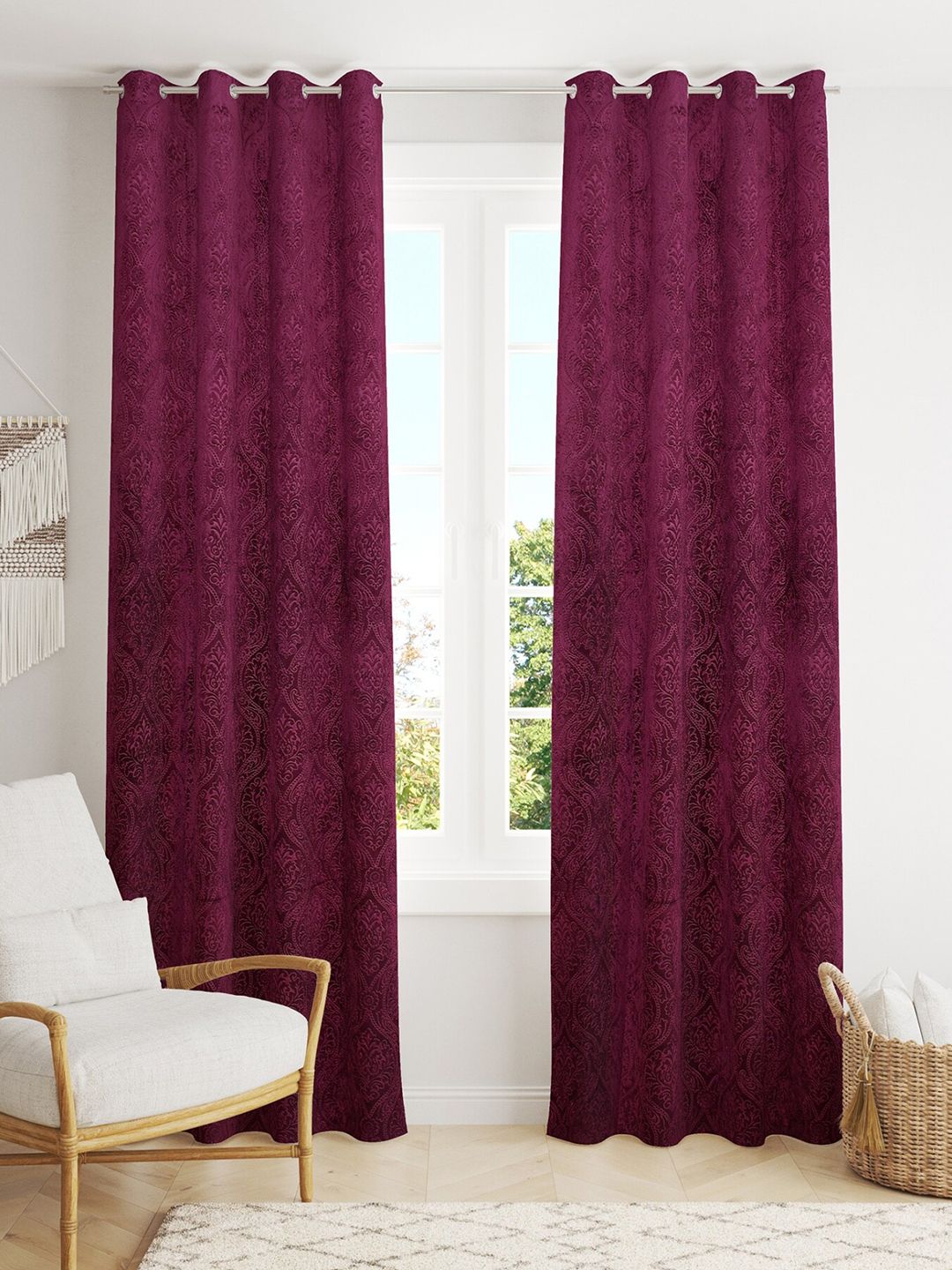 Homefab India Burgundy Set of 2 Room Darkening Door Curtain Price in India