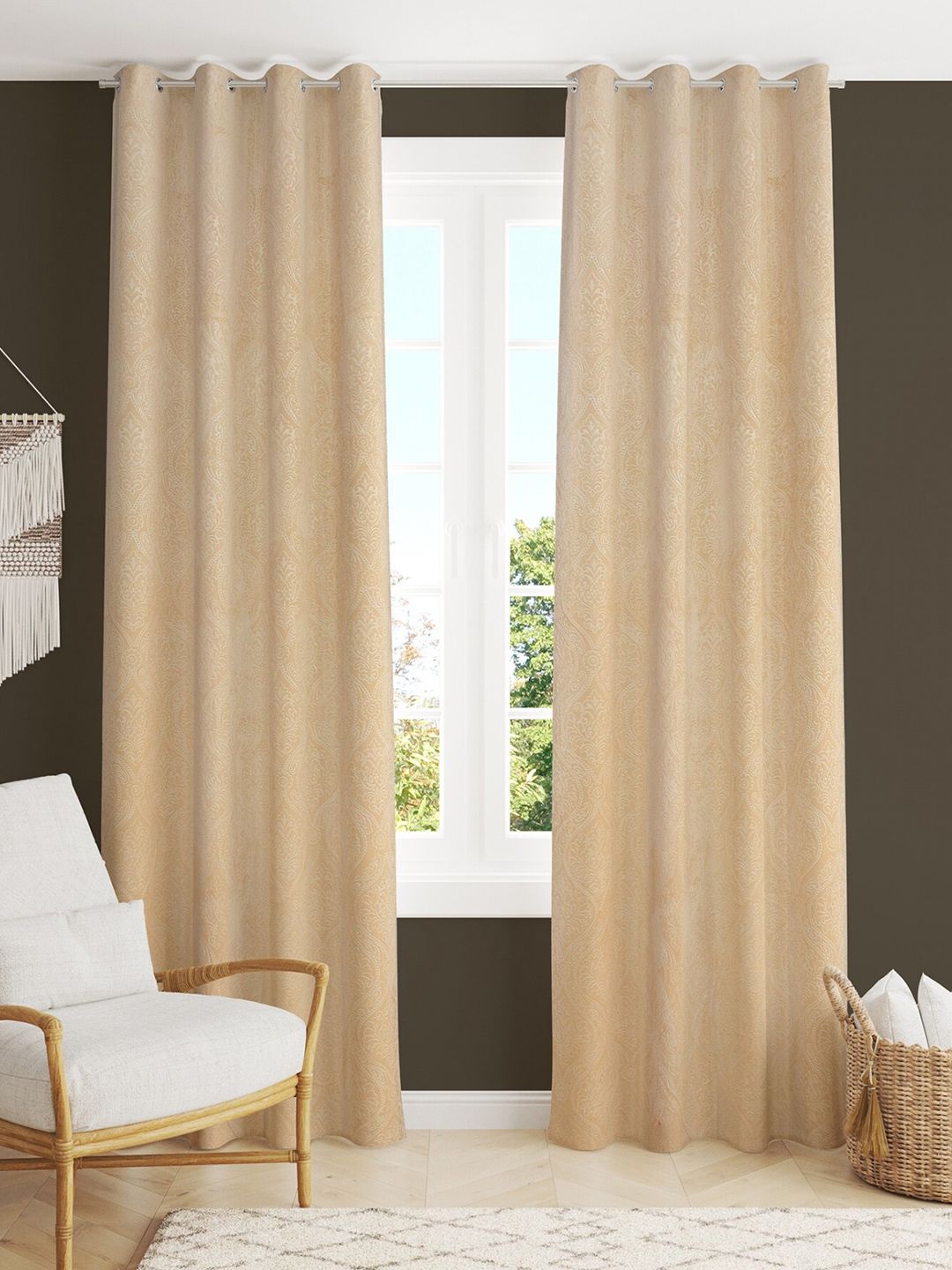 Homefab India Cream-Coloured Set of 2 Room Darkening Long Door Curtain Price in India