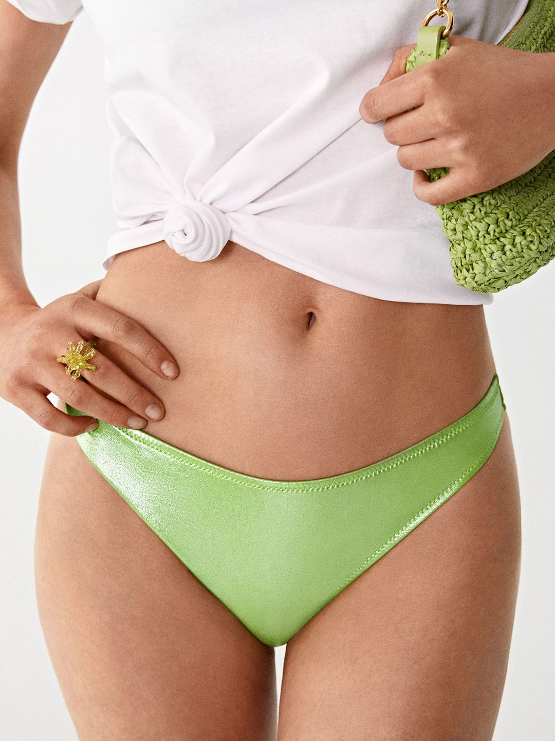 MANGO Women Green Solid Swim Bottoms Price in India