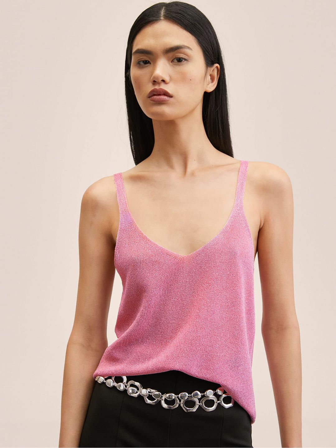 MANGO Pink Solid Top Price in India