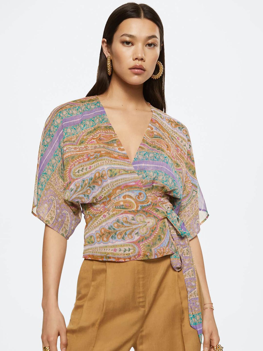 MANGO Multicoloured Printed Wrap Top