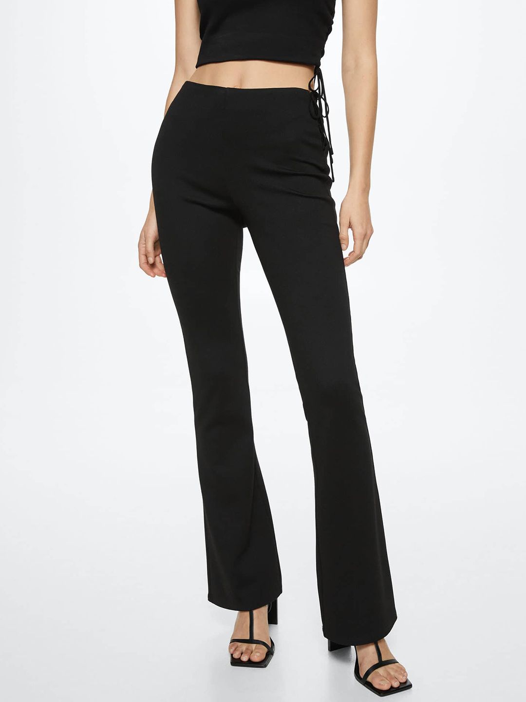 MANGO Women Black Solid Trousers Price in India