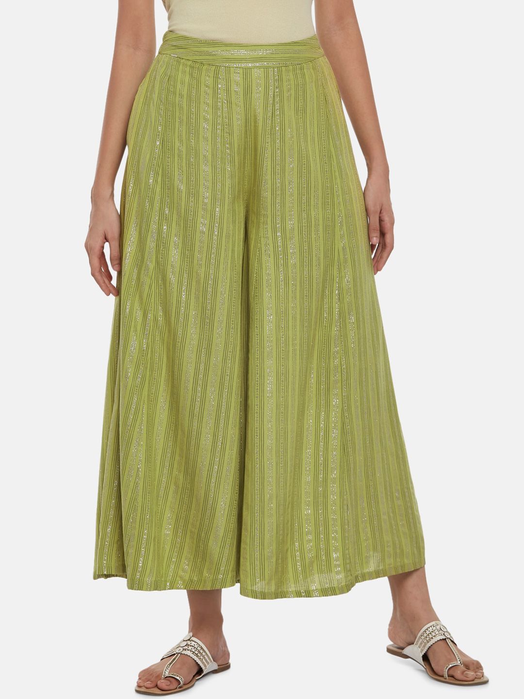 AKKRITI BY PANTALOONS Women Green Printed Pleated Culottes Trousers Price in India