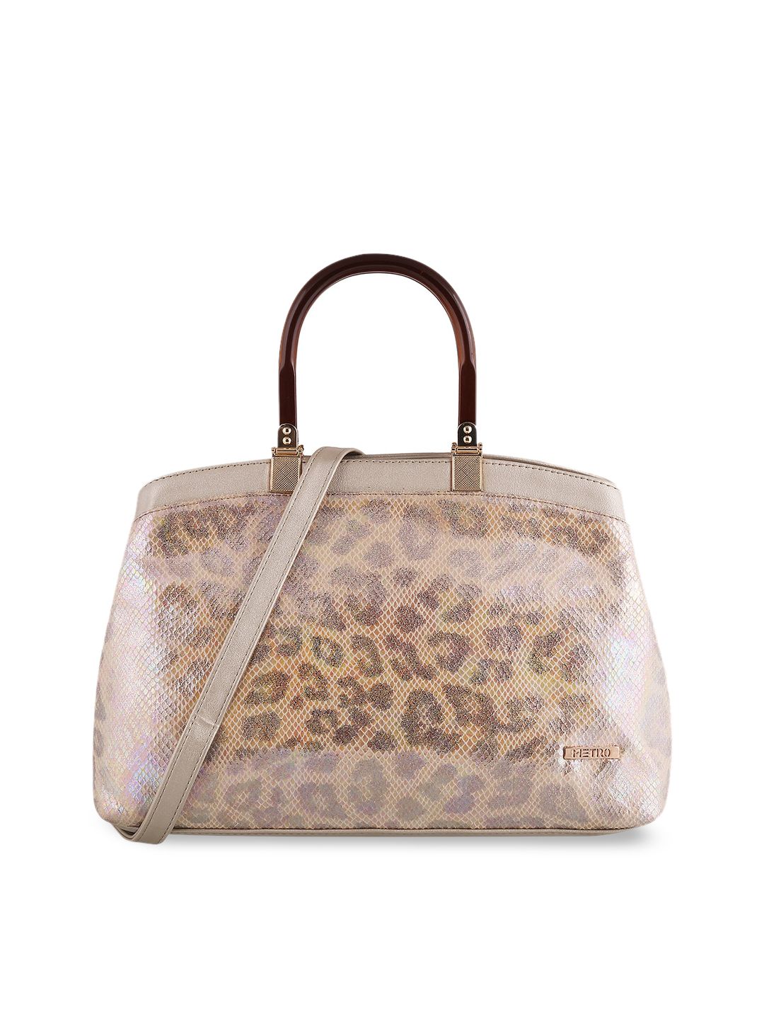 Metro Gold-Toned Animal Printed PU Structured Handheld Bag Price in India