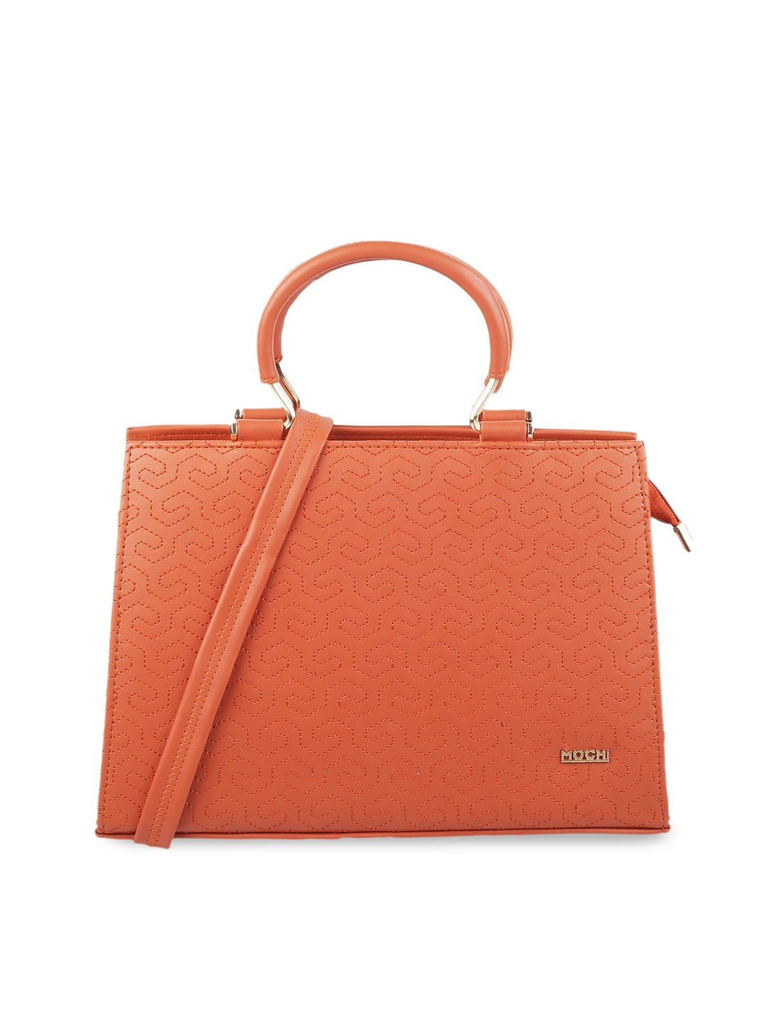 Mochi Orange Textured Structured Handheld Bag with Quilted Price in India