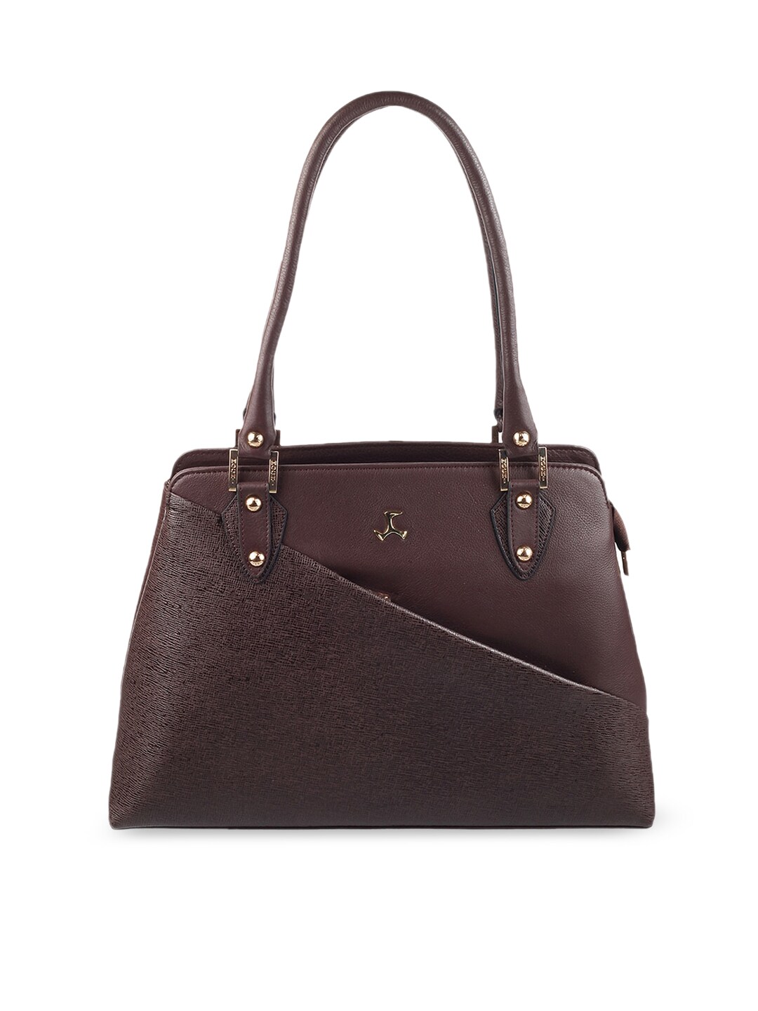 Mochi Brown Textured Leather Structured Shoulder Bag Price in India