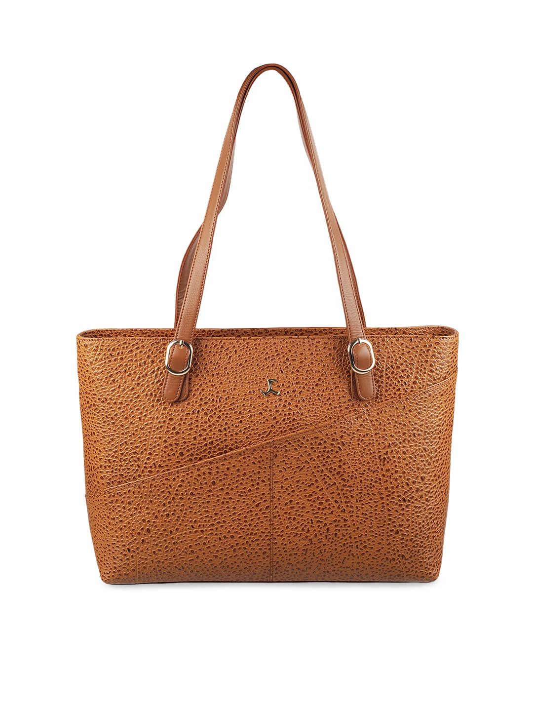 Mochi Tan Textured Leather Structured Shoulder Bag with Cut Work Price in India