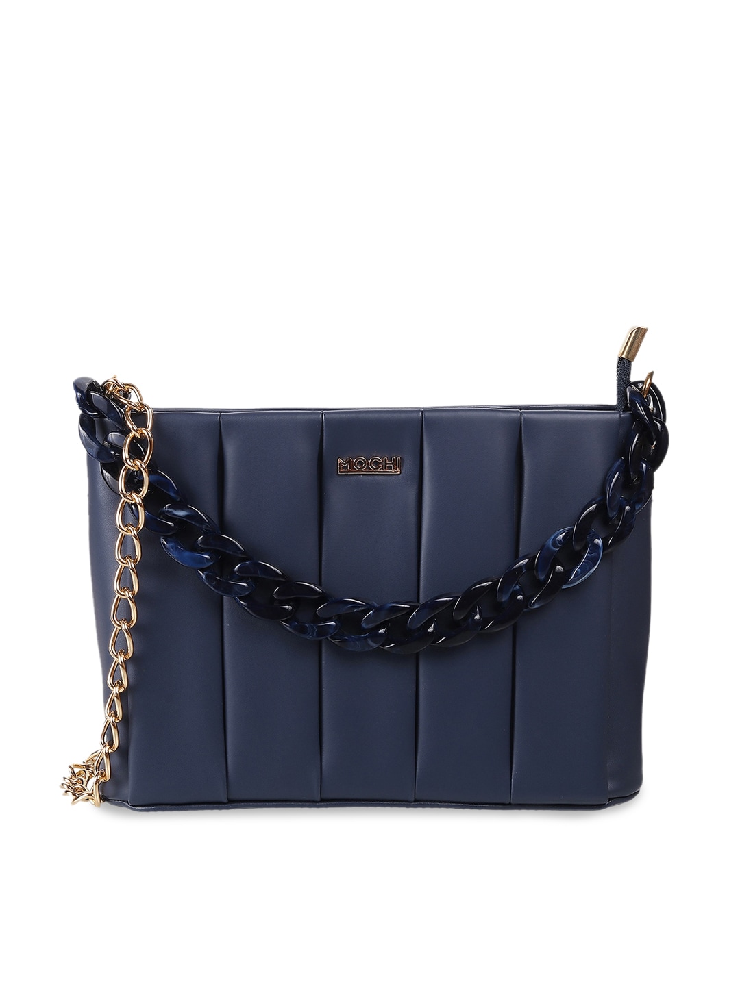 Mochi Navy Blue Structured Handheld Bag Price in India