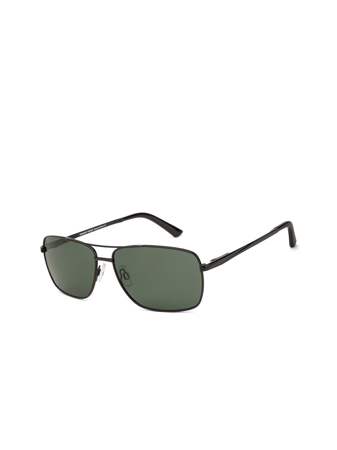 Vincent Chase by Lenskart Unisex Green Lens & Black Rectangle Sunglasses with Polarised Lens