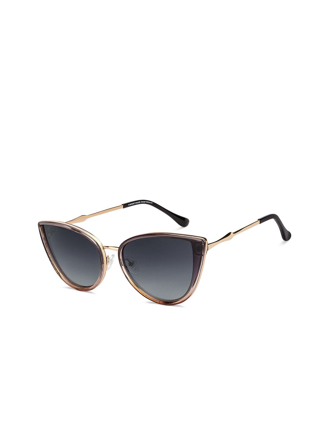 Vincent Chase by Lenskart Unisex Grey Lens & Gunmetal-Toned Cateye Sunglasses with Polarised Lens