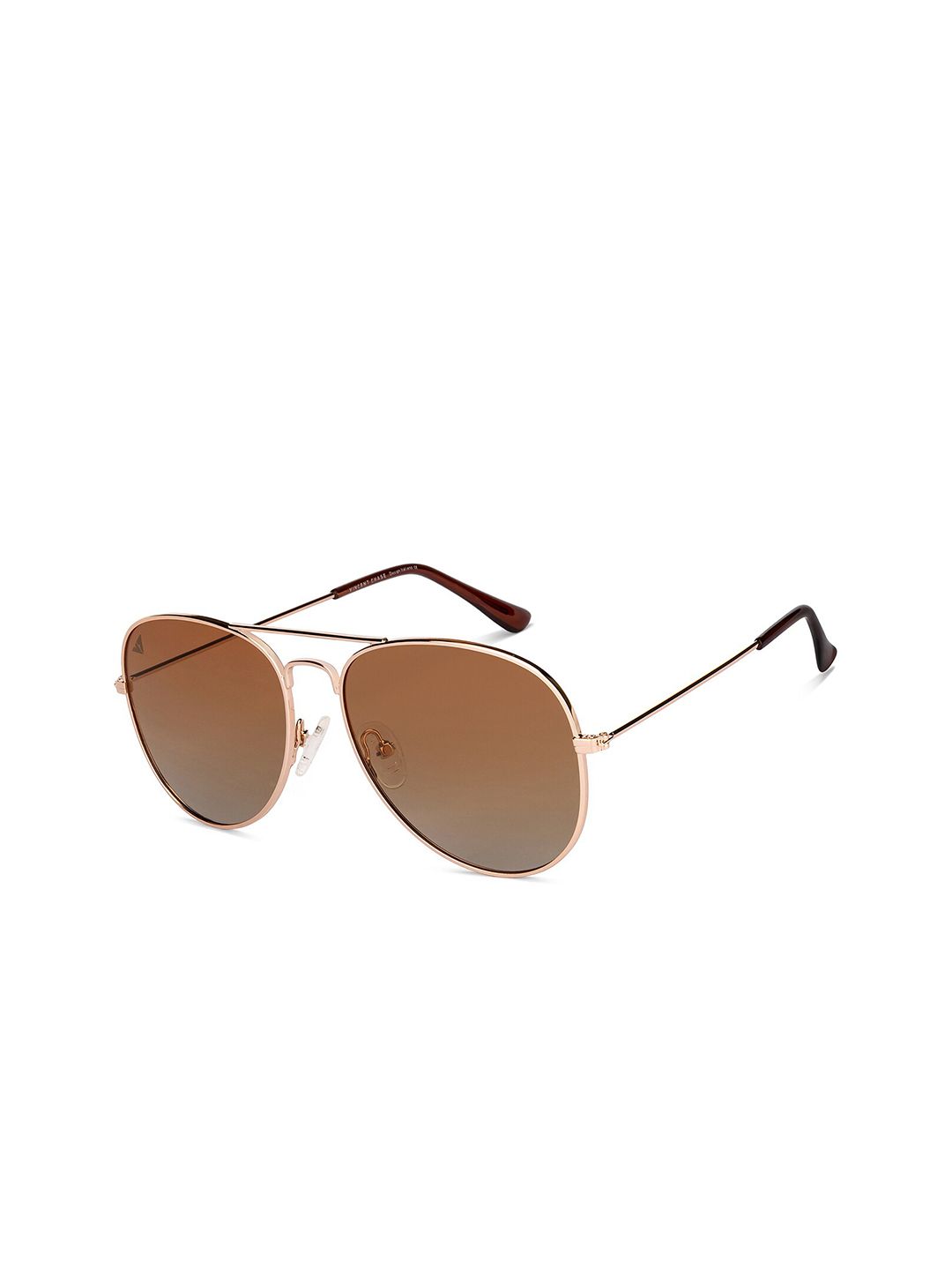 Vincent Chase by Lenskart Unisex Brown Lens & Gold-Toned Aviator Sunglasses with Polarised Lens