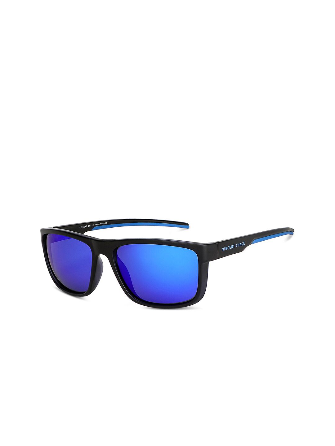 Vincent Chase by Lenskart Unisex Blue Lens & Black Sports Sunglasses with Polarised Lens