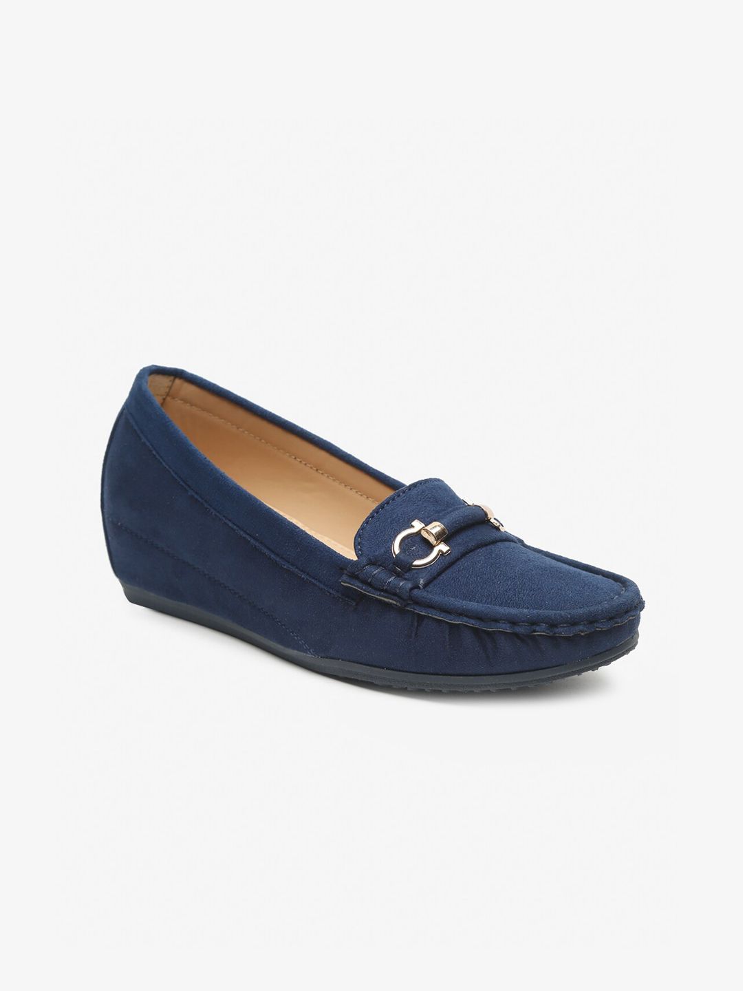 Flat n Heels Women Blue Textured Suede Loafers Price in India