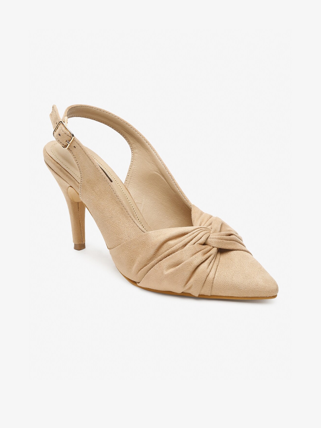Flat n Heels Khaki Suede Stiletto Pumps with Buckles Price in India