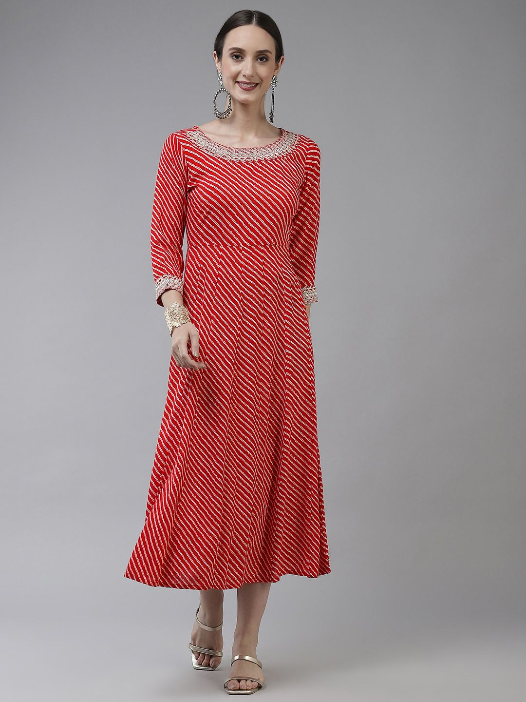Yufta Red Ethnic A-Line Maxi Dress Price in India
