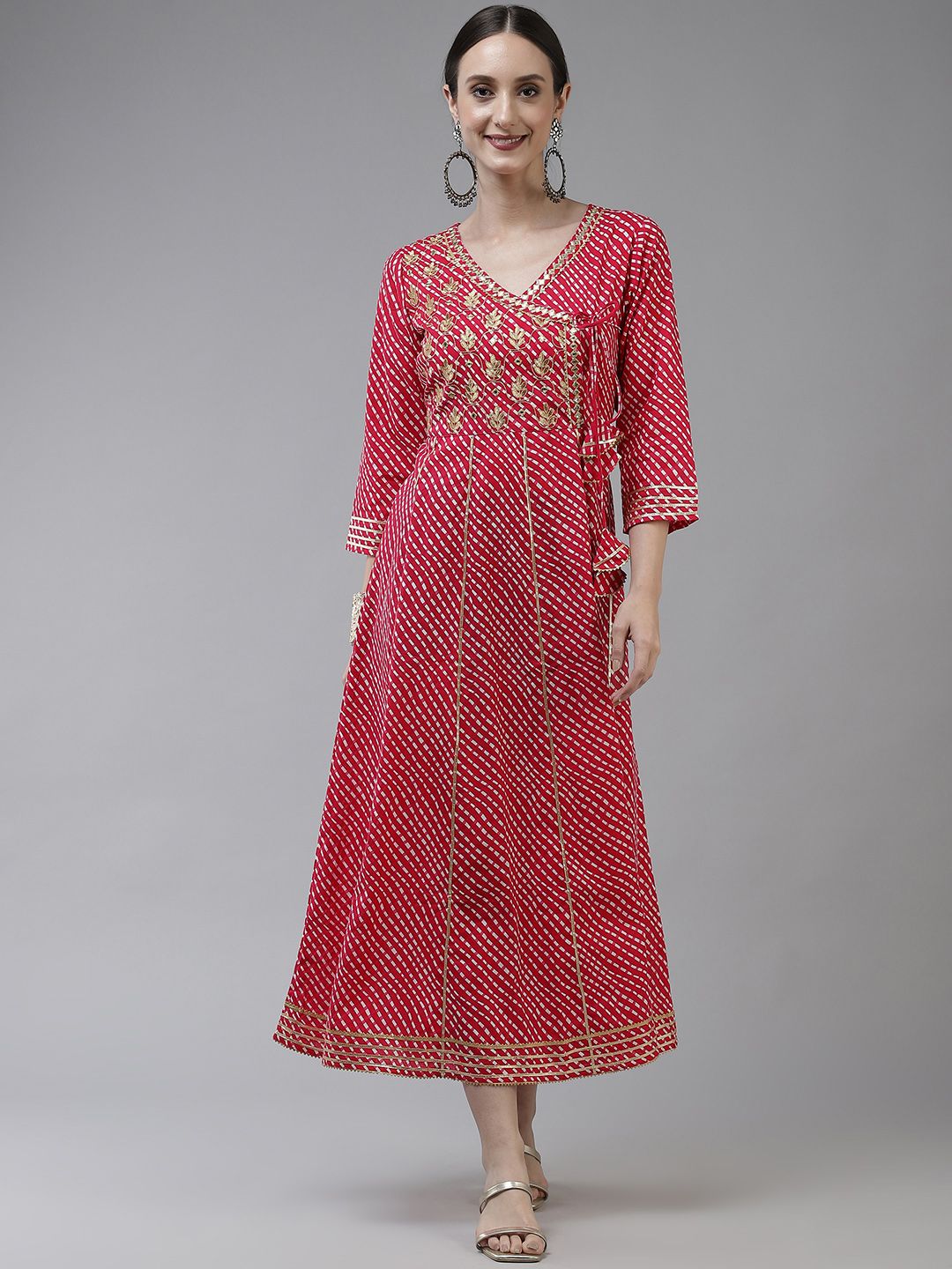 Yufta Pink Ethnic Motifs Embroidered Gotta Patti Pure Cotton Ethnic Maxi Dress Price in India