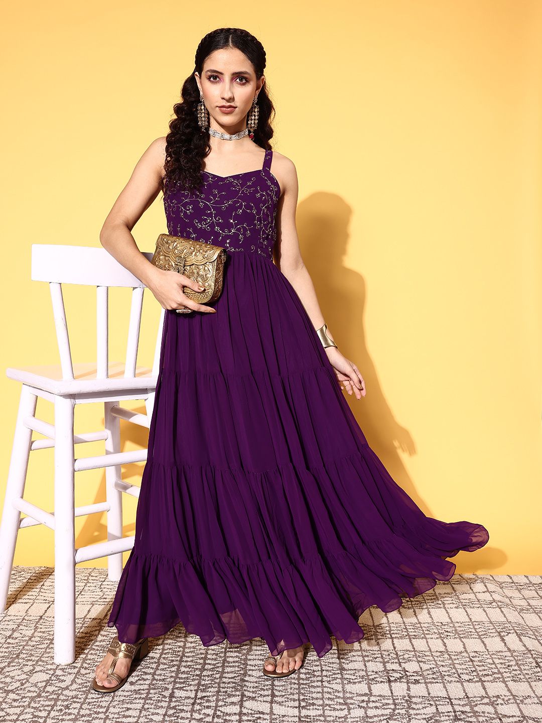 Inddus Women Purple Floral Gown for Days Price in India