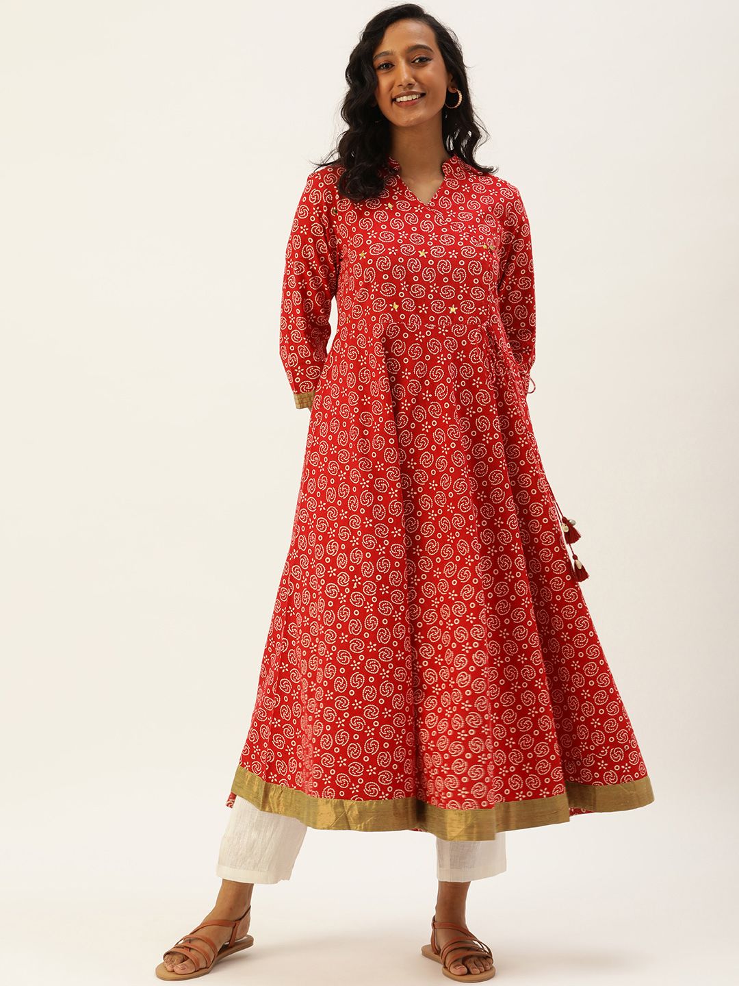 RangDeep Women Red & White Ethnic Motifs Printed Kurta Price in India