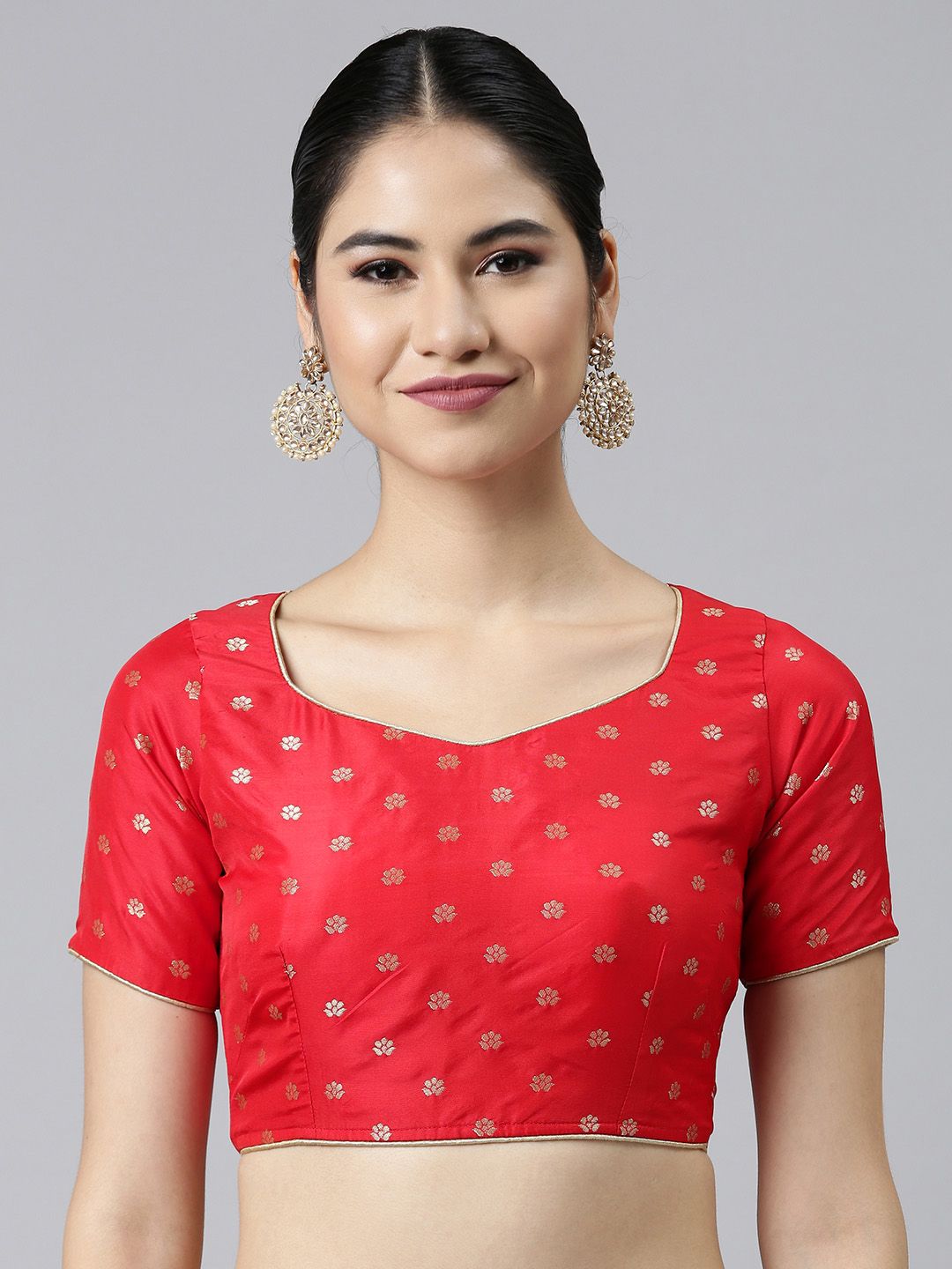 flaher Women Red Jacquard Woven Design Padded Saree Blouse Price in India