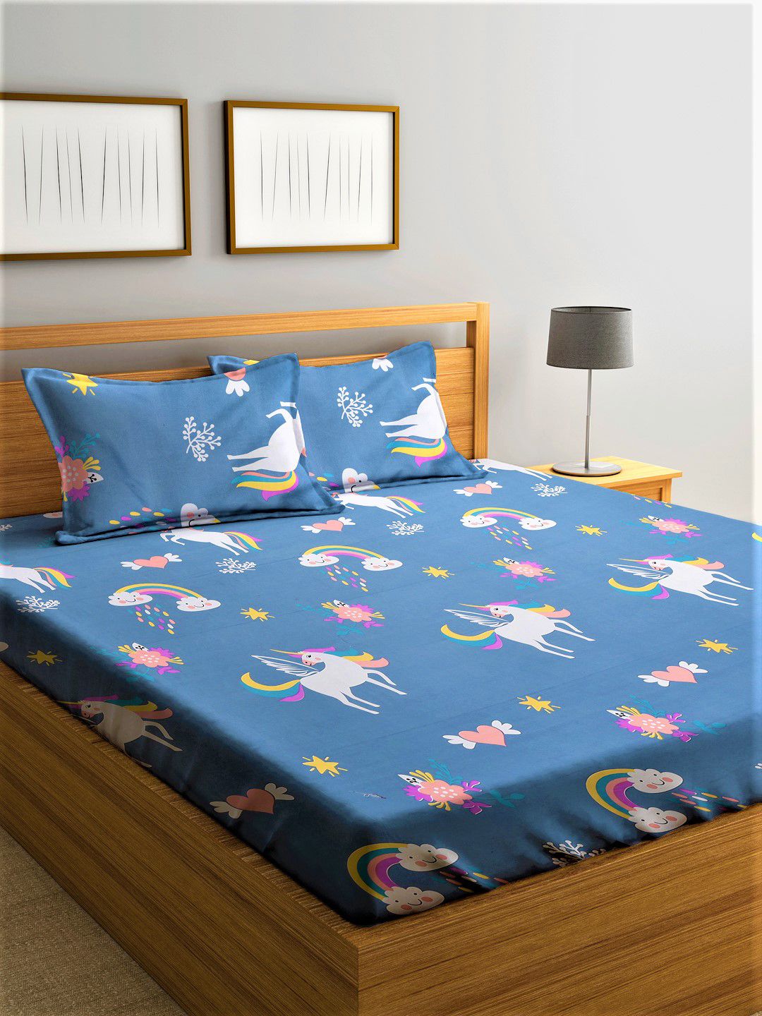 Home Sizzler Unisex Blue Bedsheets Price in India