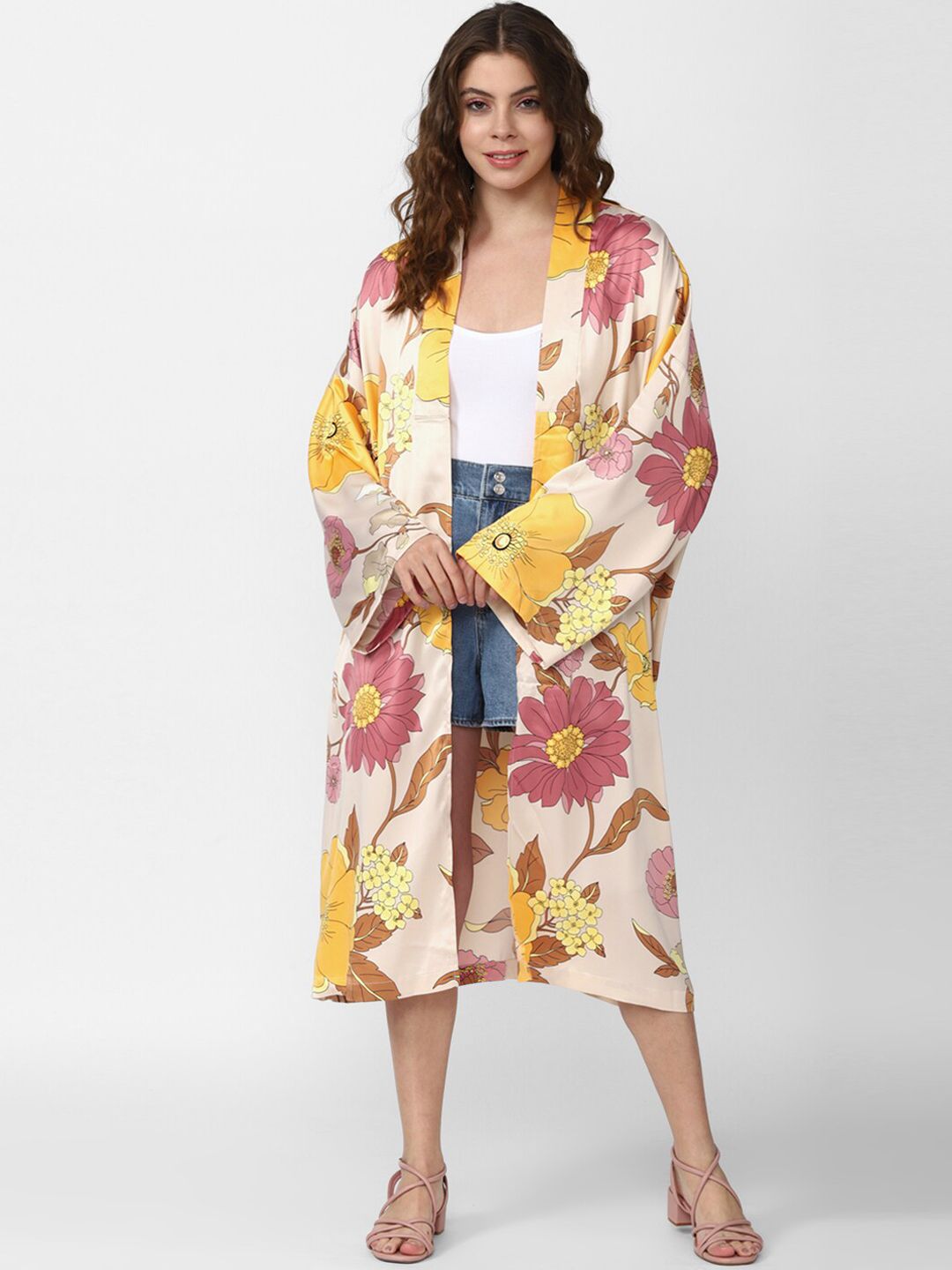 FOREVER 21 Women Multicoloured Floral Longline Tailored Jacket with Embroidered Price in India
