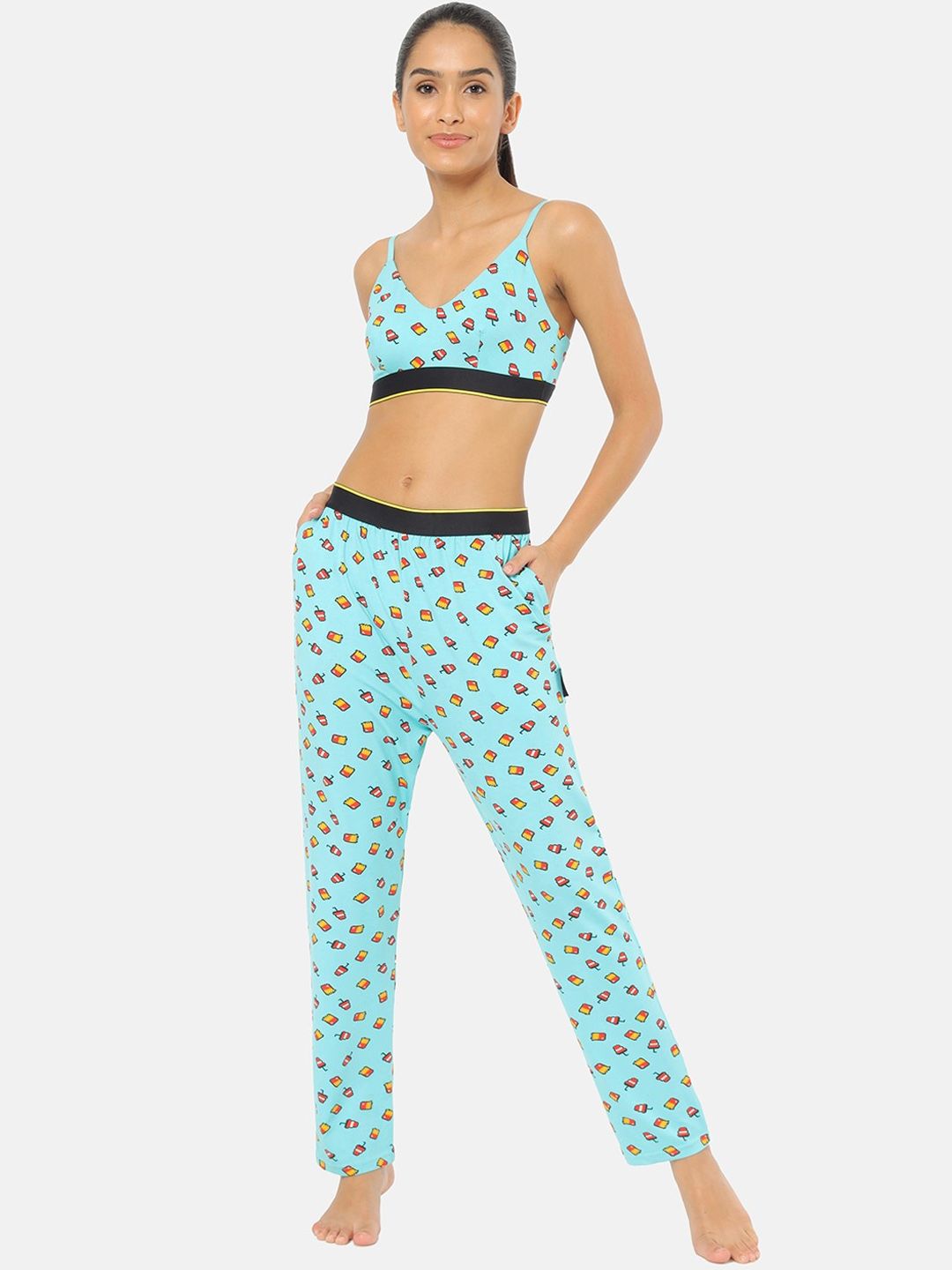 bummer Women Blue Printed Micro Modal McBum Lounge Pants Price in India