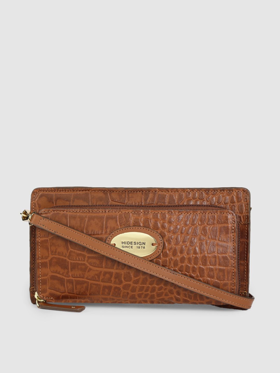 Hidesign Women Tan Brown Textured Leather Zip Around Wallet Price in India