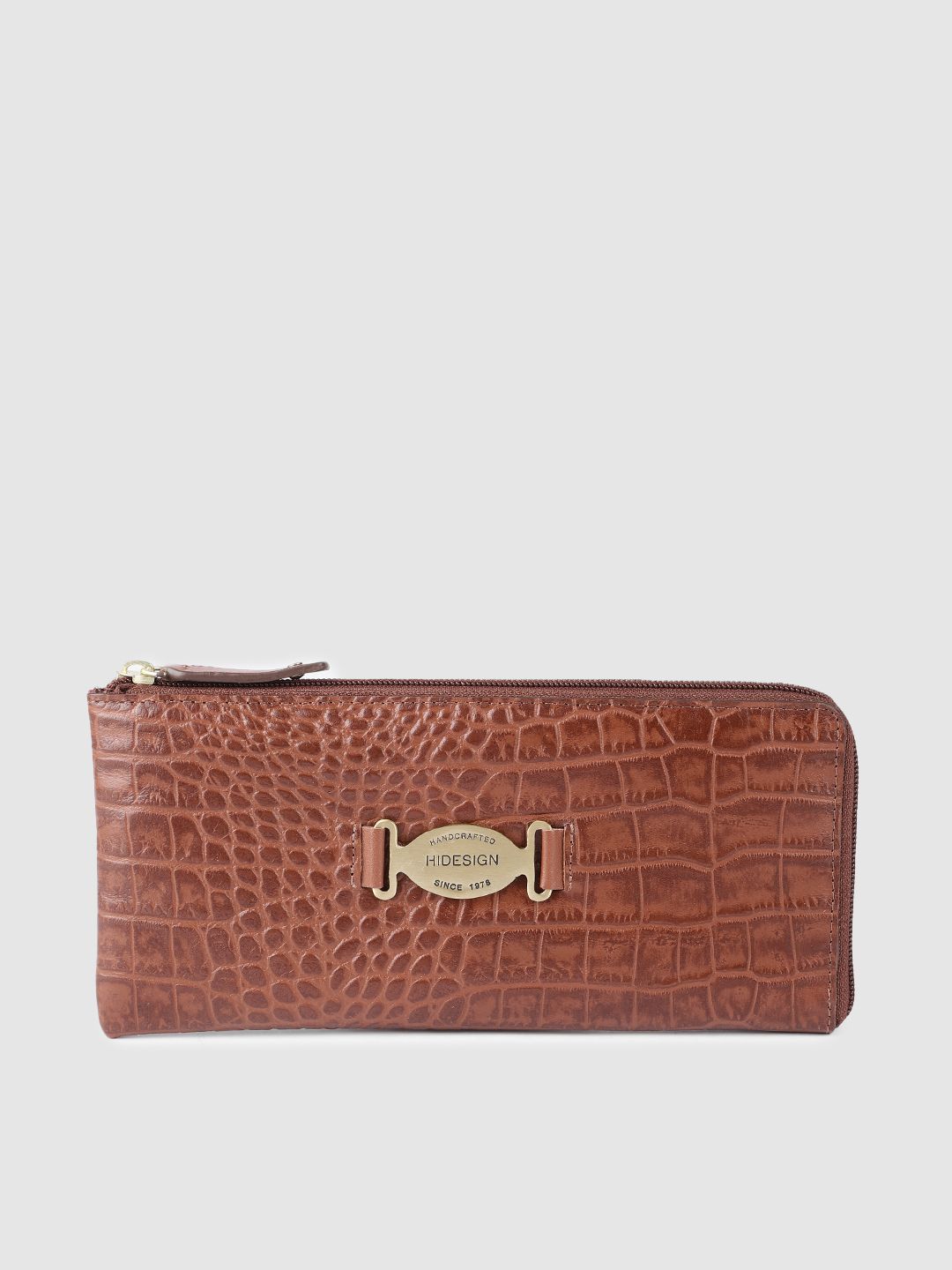 Hidesign Women Tan Animal Textured Leather Zip Around Wallet Price in India