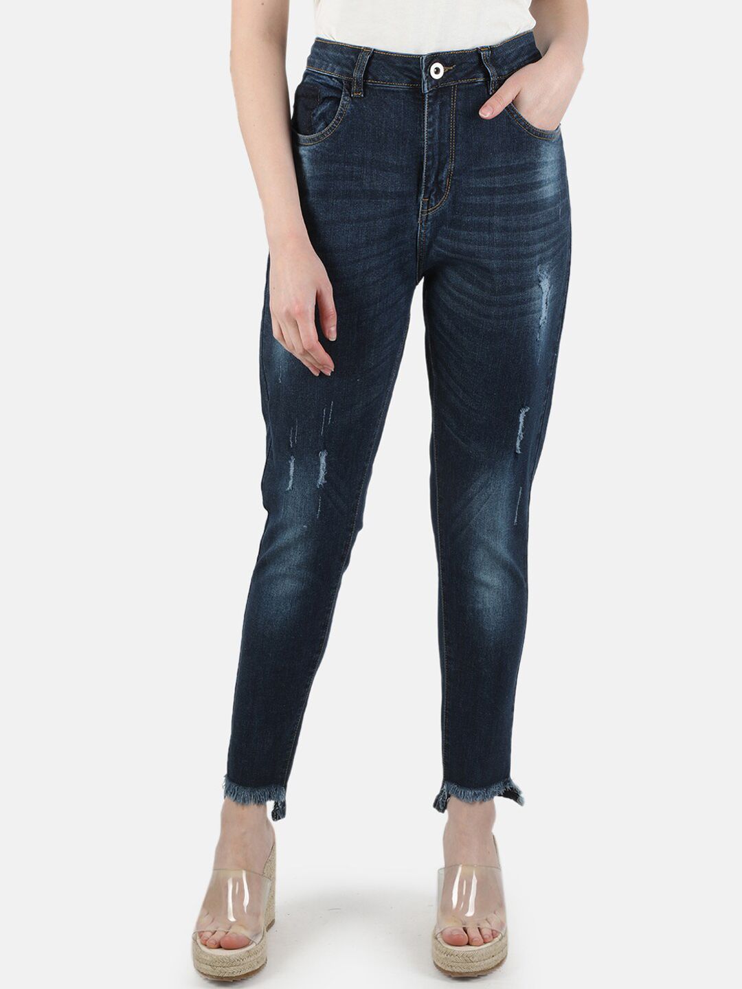 Monte Carlo Women Blue Comfort Slim Fit Low Distress Light Fade Stretchable Jeans Price in India