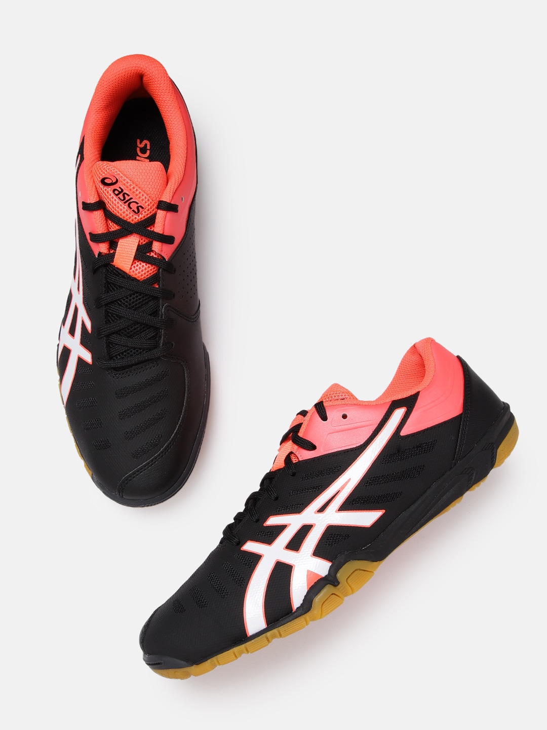 ASICS Unisex Black & Coral Woven Design Attack Excounter 2 Badminton Shoes Price in India