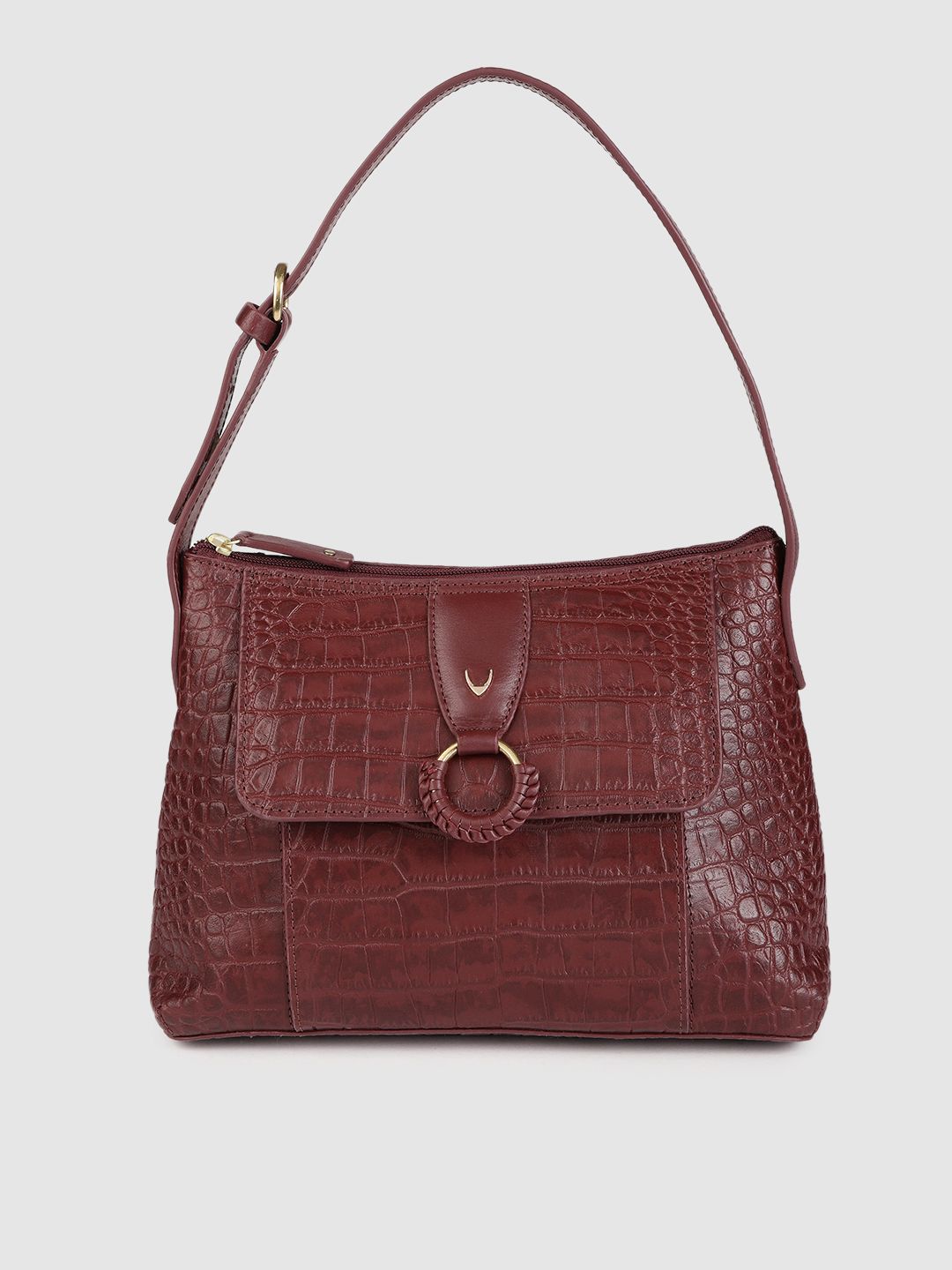 Hidesign Burgundy Textured Leather Structured Shoulder Bag Price in India