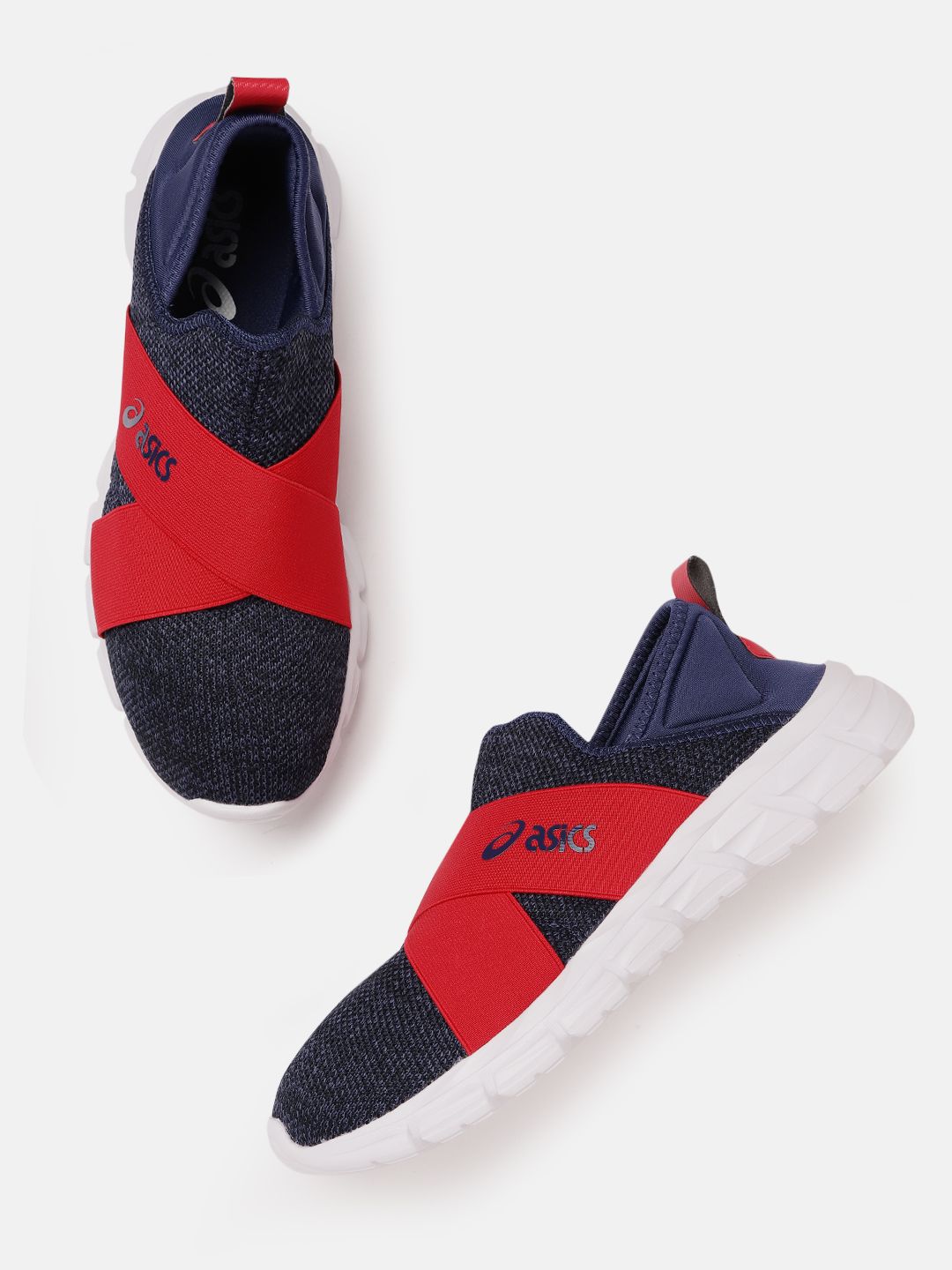 ASICS Unisex Navy Blue & Red Woven Design Quantum Lyte Slip-on Sneakers Price in India