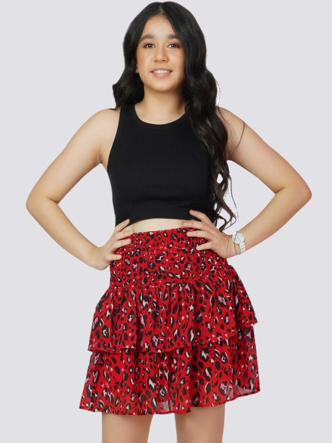 Dress My Angel Girls Red Printed Mini-Length Skorts Skirts