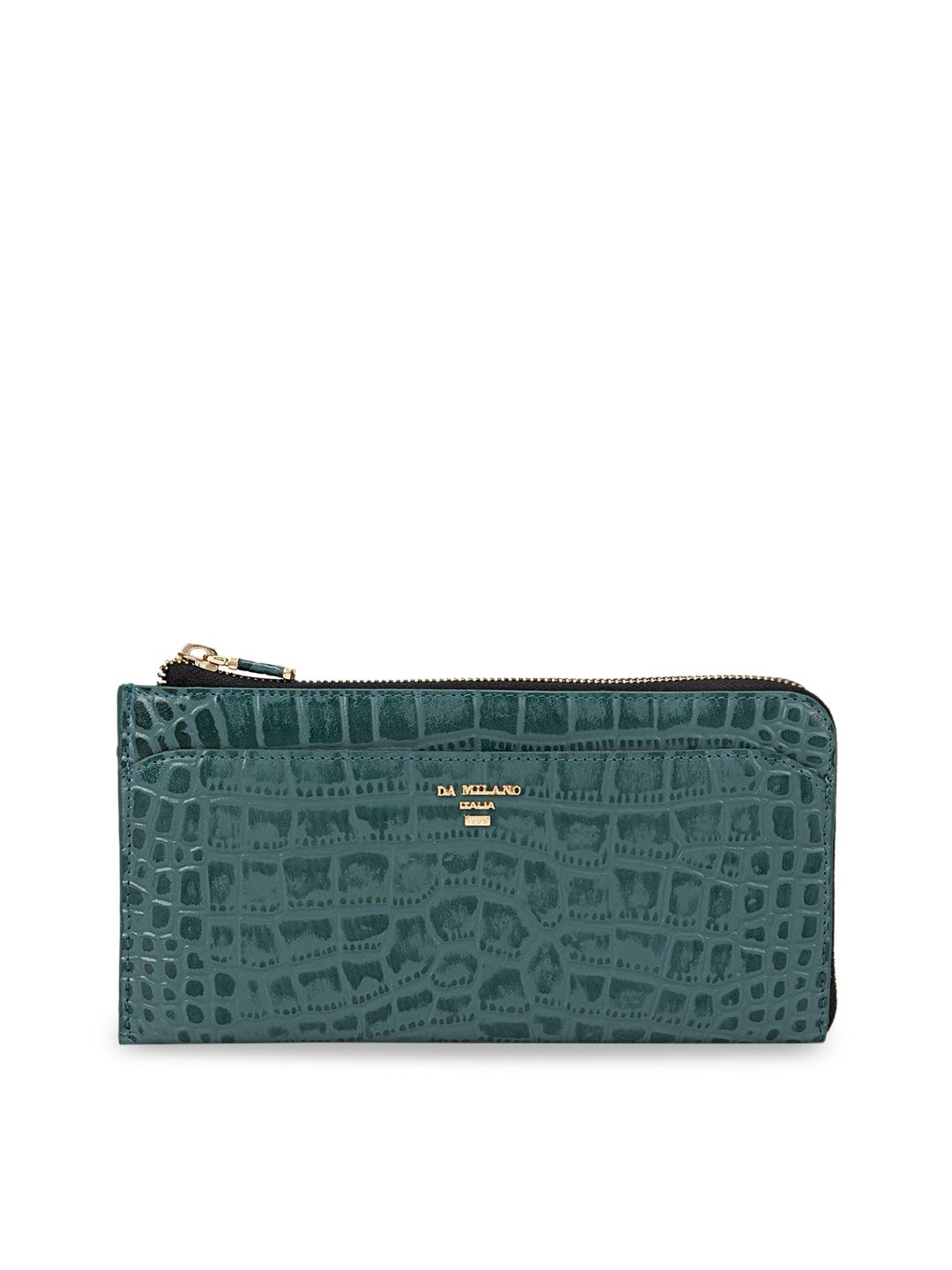 Da Milano Unisex Green Textured Leather Zip Around Wallet Price in India