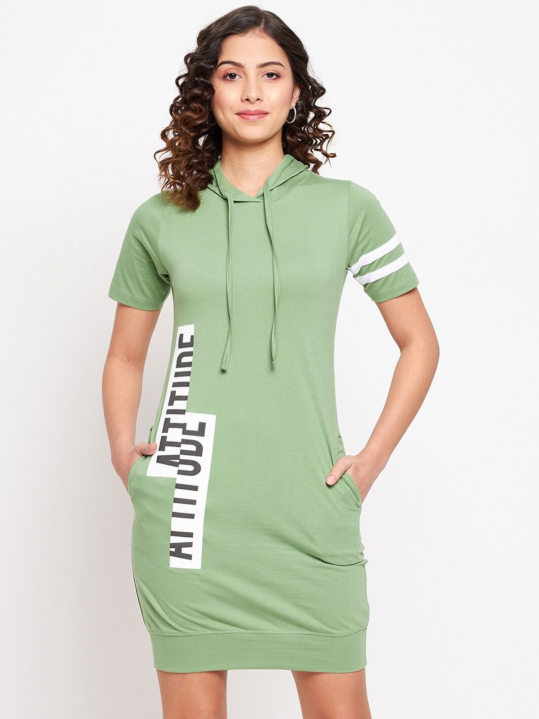 JHANKHI Sea Green Hooded Sweatshirt Dress Price in India