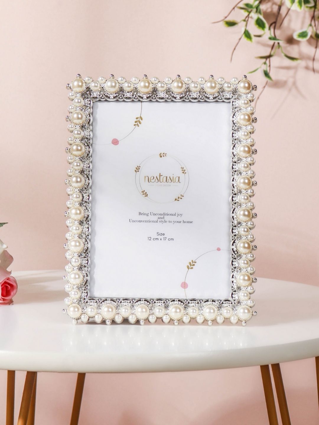 Nestasia Silver-Toned & White Pearl Large Wedding Photo Frame Price in India