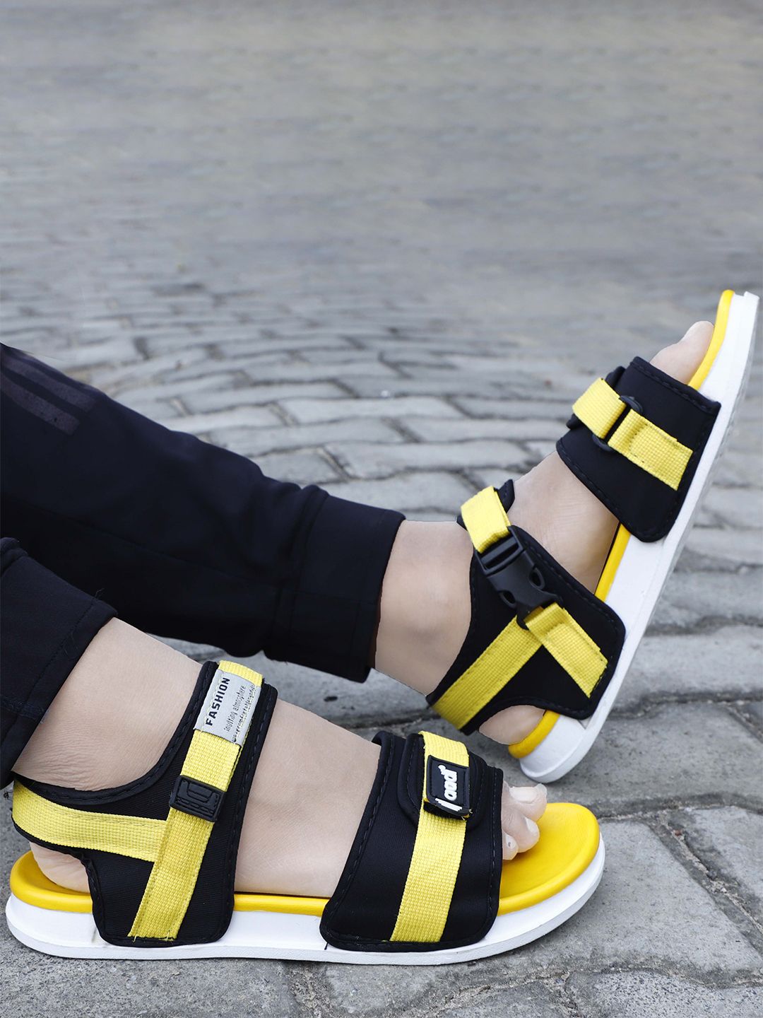 Buy aadi Men Yellow & Black Comfort Sandals - Sandals for Men