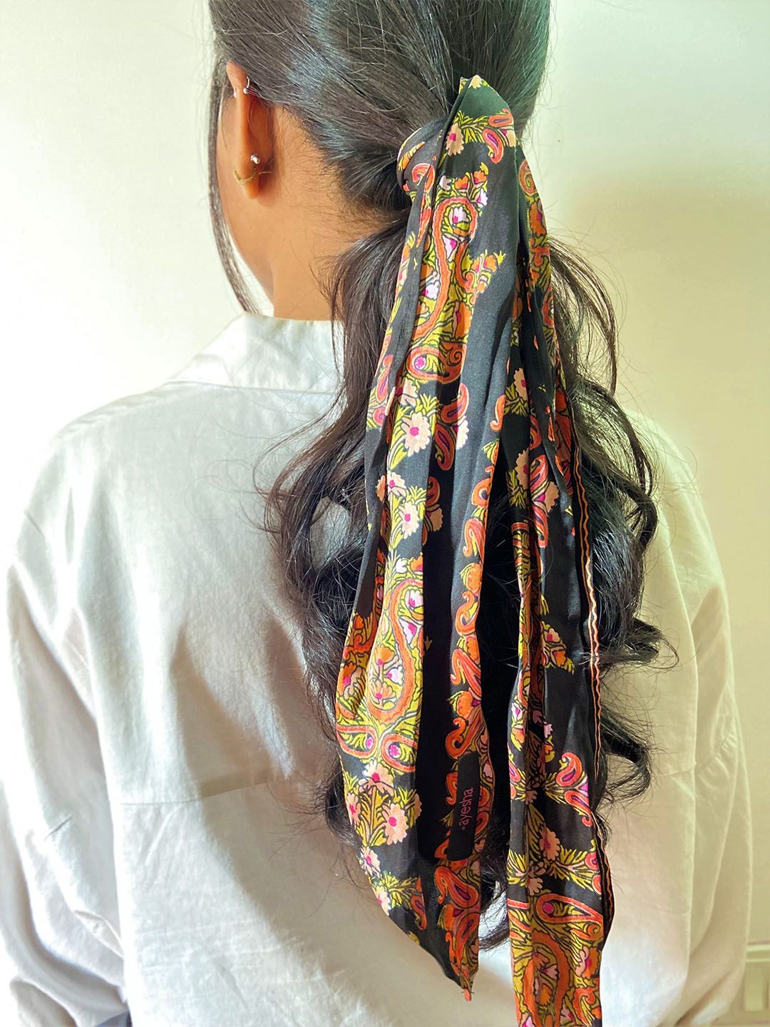 Ayesha Women Black & Orange Printed Scarf Price in India