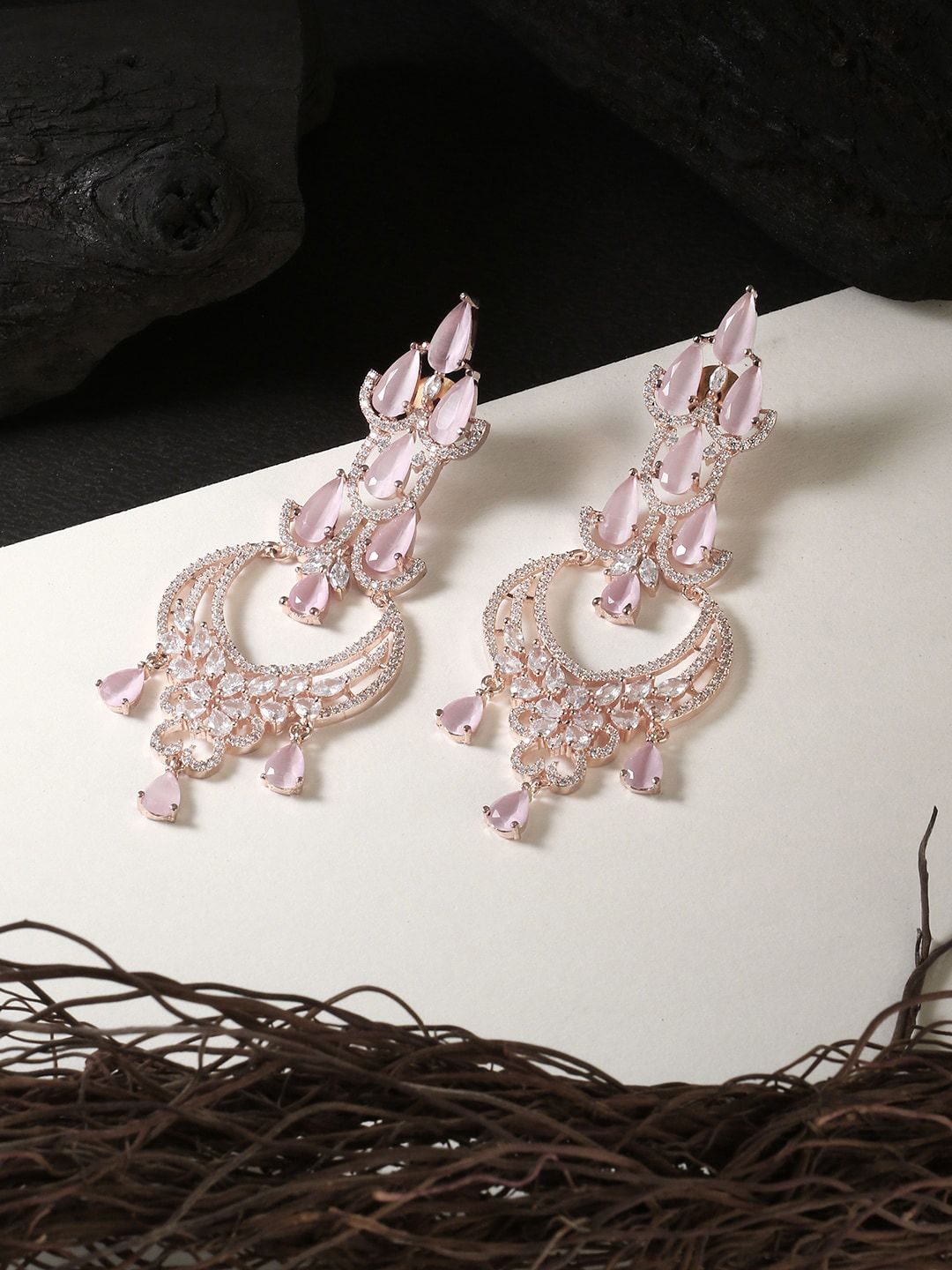 Adwitiya Collection Rose Crescent Shaped Chandbalis Earrings Price in India