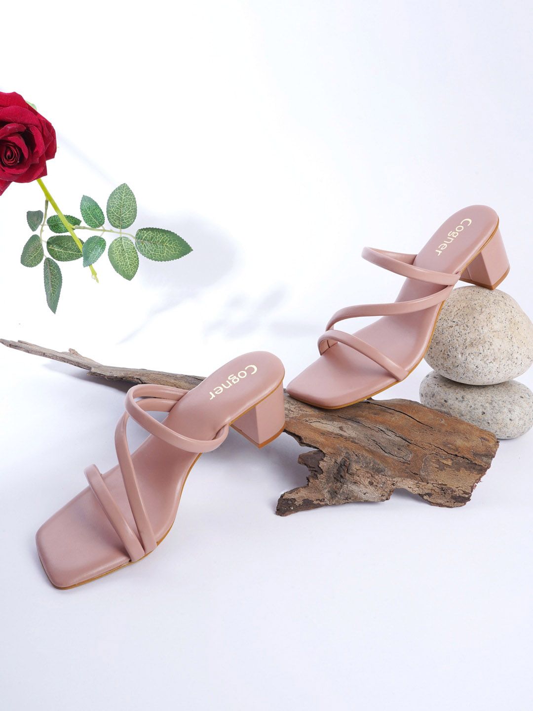 Cogner Beige Party Block Mules with Bows Price in India