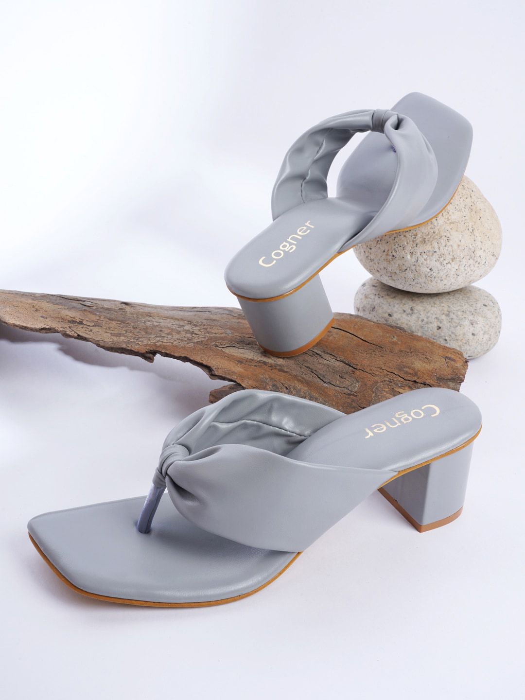 Cogner Grey Party Block Sandals with Bows Price in India